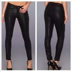 Paige Black Shiny Pandora Coated Peg Skinny Jeans. SIZE 28